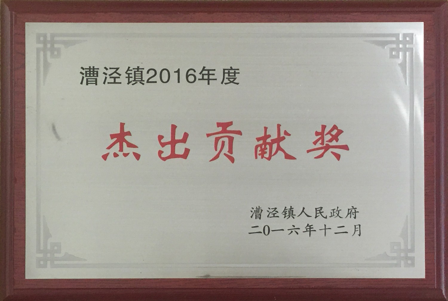 漕泾镇2016年度杰出贡献奖     